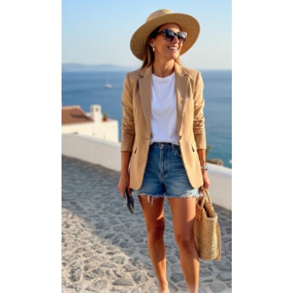 Mable Jackets & Blazers - Mable Linen-Blend Tan Blazer Jacket – Women’s Medium – New/Never Worn